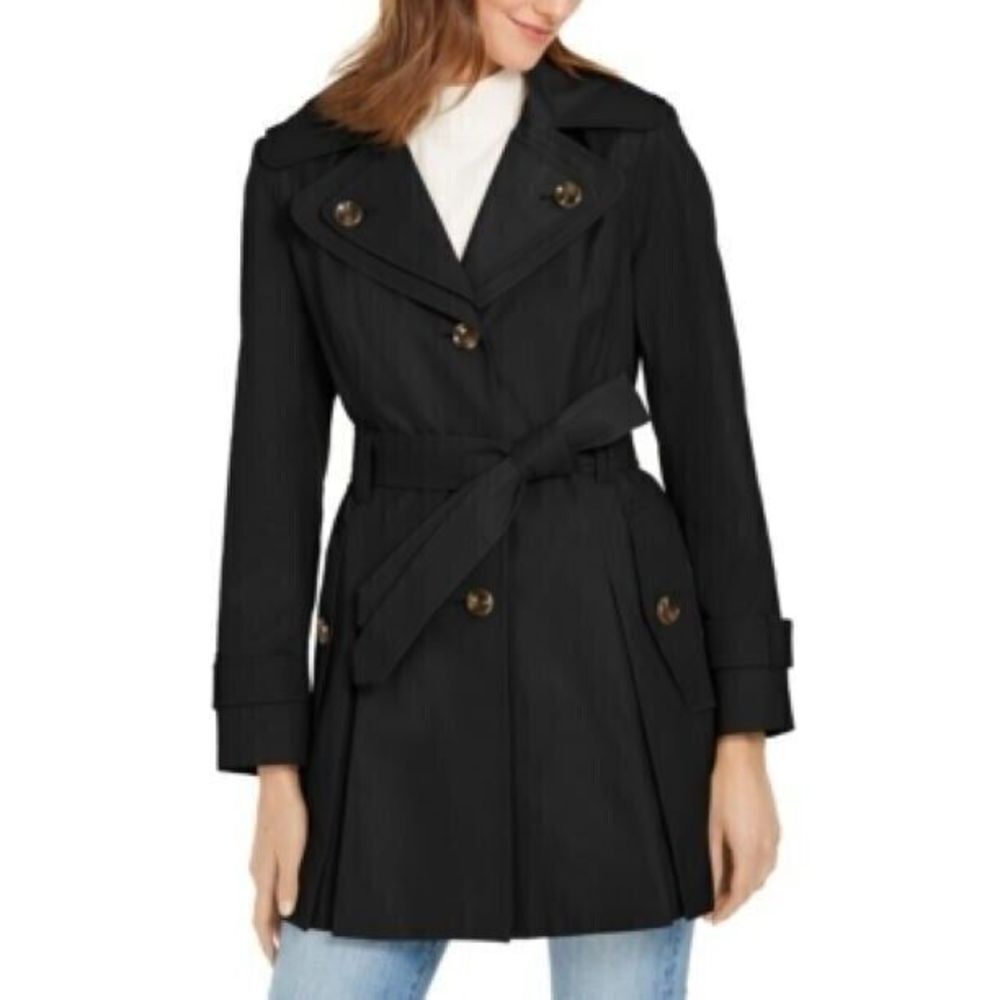 London Fog Women's Black Belted Pocketed Raincoat Jacket Medium M - Picture 2 of 2